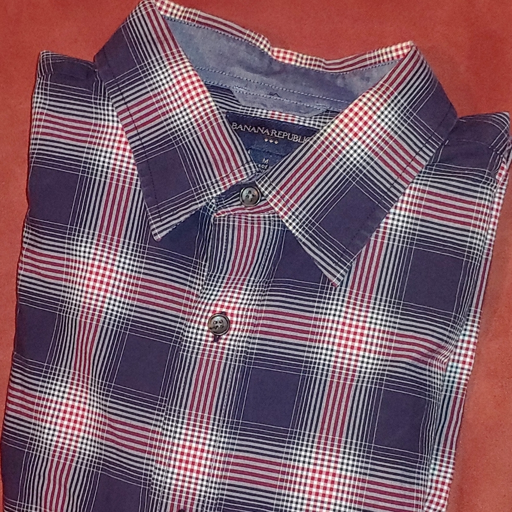 Banana Republic Men's Red and Black Dress Shirt